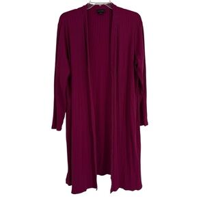 J. Jill Women’s Size XL Open Cardigan Sweater Knit Longline Rib Knit Fuschia